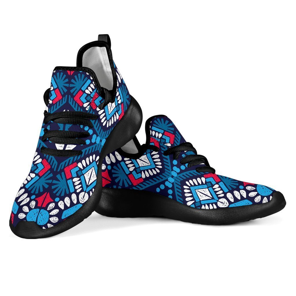 Blue And Red Aztec Pattern Print Mesh Knit Shoes GearFrost