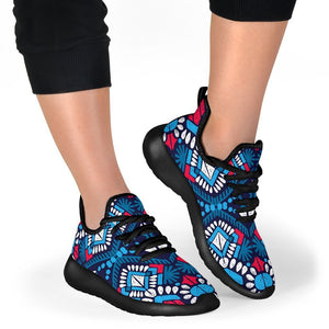 Blue And Red Aztec Pattern Print Mesh Knit Shoes GearFrost