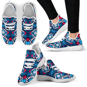 Blue And Red Aztec Pattern Print Mesh Knit Shoes GearFrost