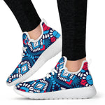 Blue And Red Aztec Pattern Print Mesh Knit Shoes GearFrost