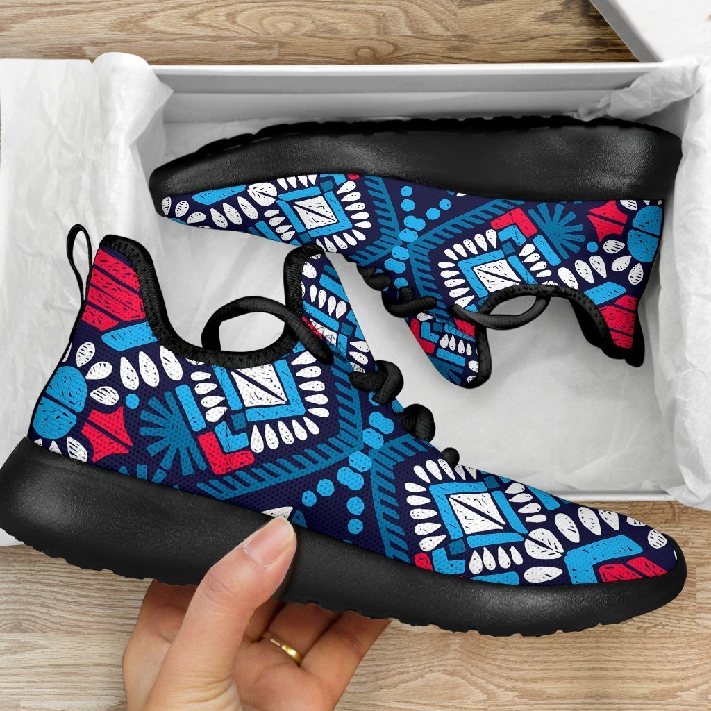 Blue And Red Aztec Pattern Print Mesh Knit Shoes GearFrost