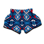 Blue And Red Aztec Pattern Print Muay Thai Boxing Shorts