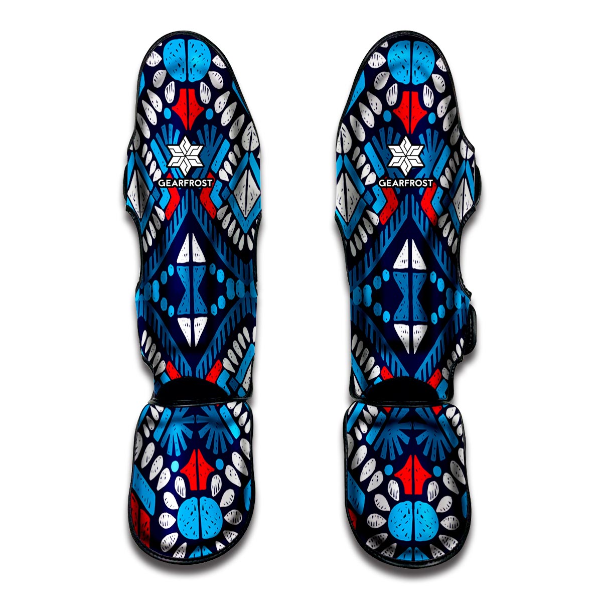Blue And Red Aztec Pattern Print Muay Thai Shin Guard