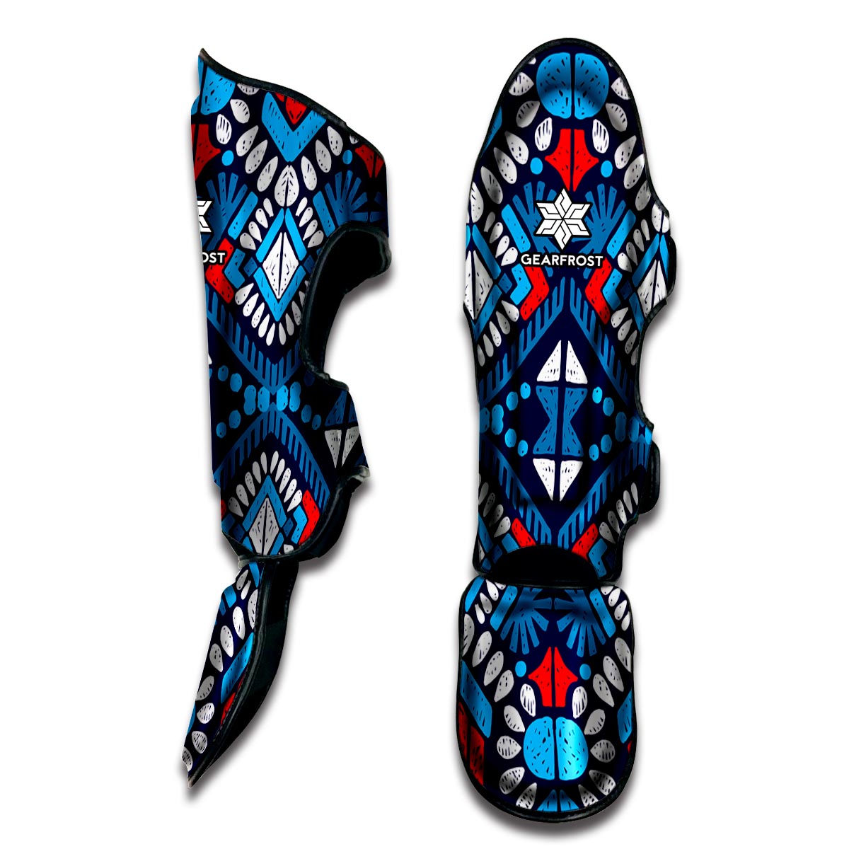 Blue And Red Aztec Pattern Print Muay Thai Shin Guard
