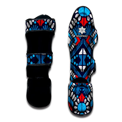 Blue And Red Aztec Pattern Print Muay Thai Shin Guard
