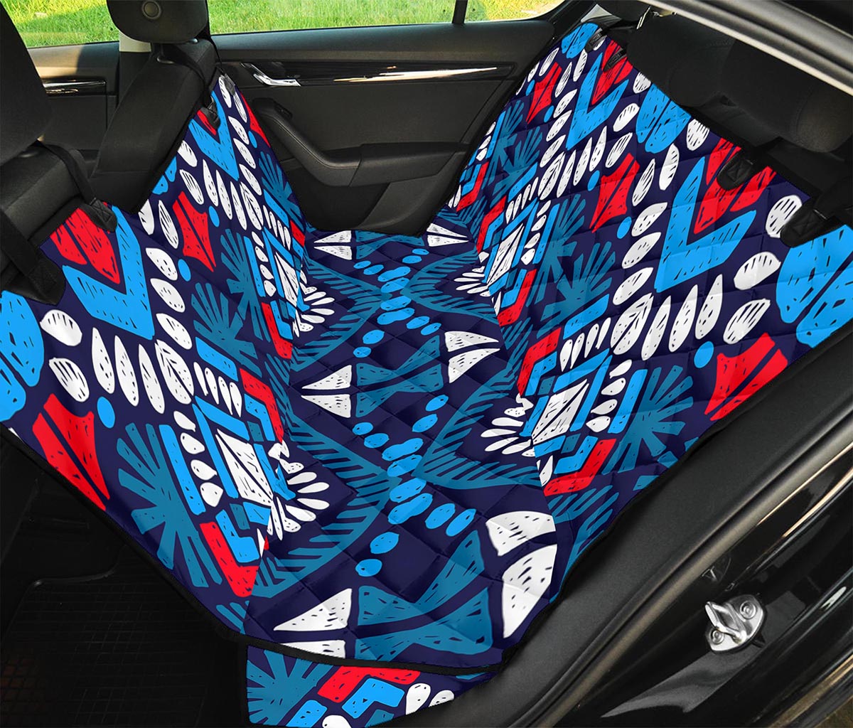 Blue And Red Aztec Pattern Print Pet Car Back Seat Cover