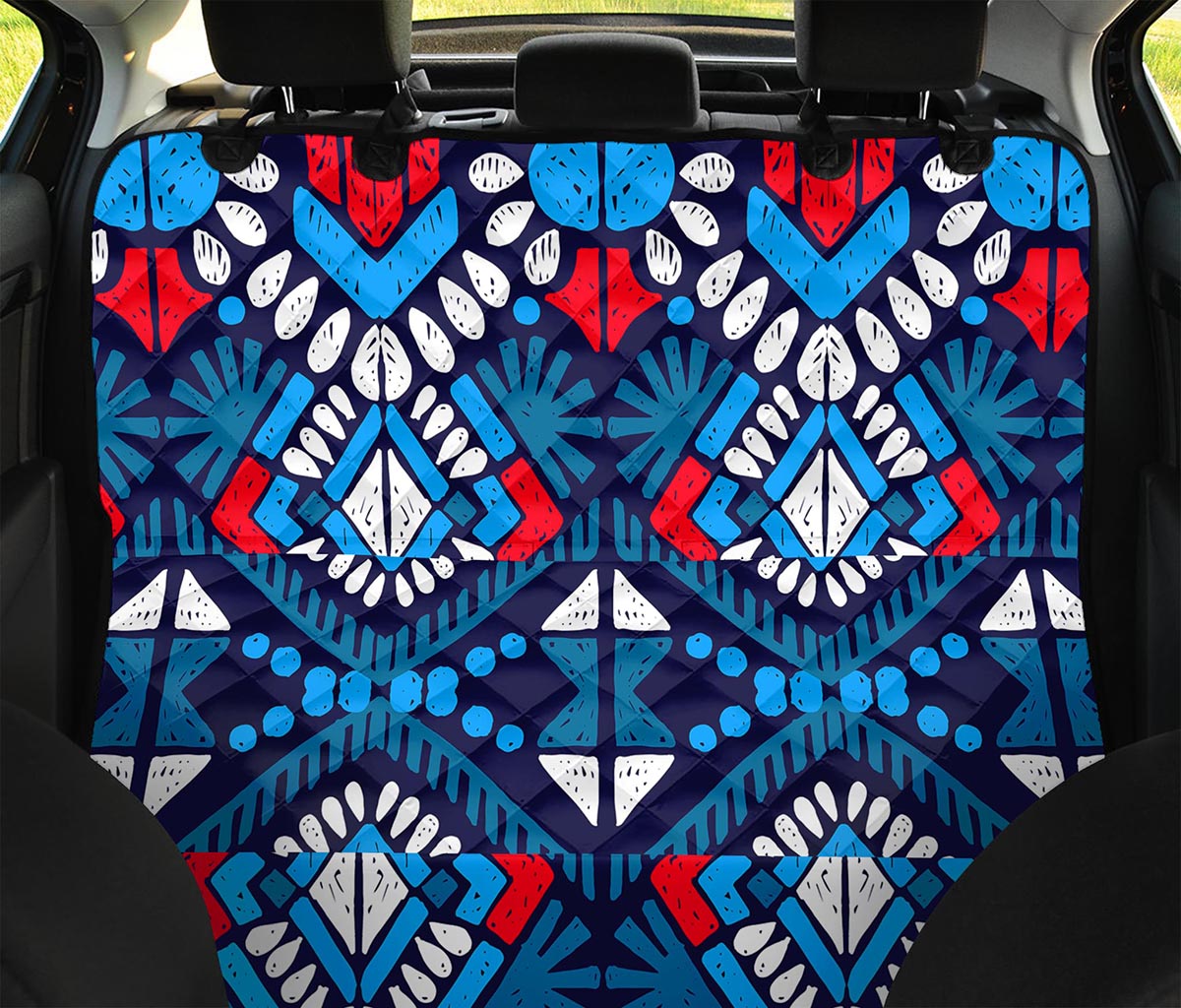 Blue And Red Aztec Pattern Print Pet Car Back Seat Cover