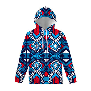 Blue And Red Aztec Pattern Print Pullover Hoodie