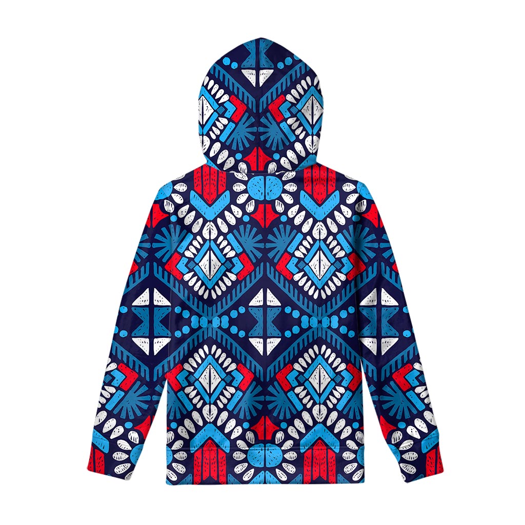 Blue And Red Aztec Pattern Print Pullover Hoodie