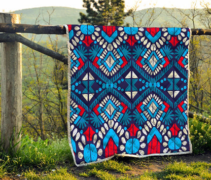 Blue And Red Aztec Pattern Print Quilt