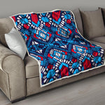 Blue And Red Aztec Pattern Print Quilt