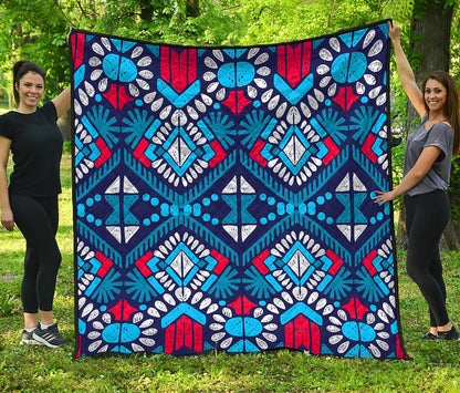 Blue And Red Aztec Pattern Print Quilt