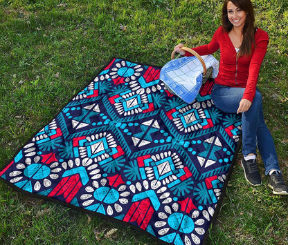 Blue And Red Aztec Pattern Print Quilt