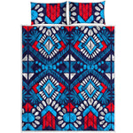 Blue And Red Aztec Pattern Print Quilt Bed Set