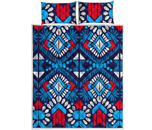 Blue And Red Aztec Pattern Print Quilt Bed Set