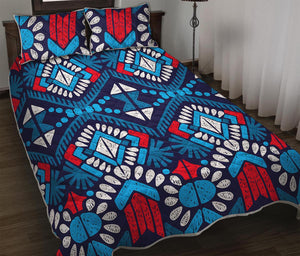 Blue And Red Aztec Pattern Print Quilt Bed Set