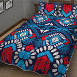 Blue And Red Aztec Pattern Print Quilt Bed Set