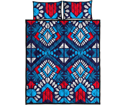 Blue And Red Aztec Pattern Print Quilt Bed Set