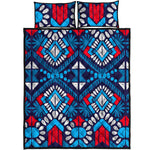 Blue And Red Aztec Pattern Print Quilt Bed Set