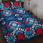 Blue And Red Aztec Pattern Print Quilt Bed Set