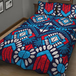 Blue And Red Aztec Pattern Print Quilt Bed Set