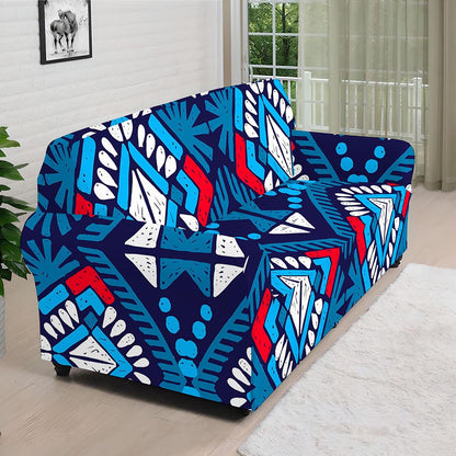 Blue And Red Aztec Pattern Print Sofa Cover