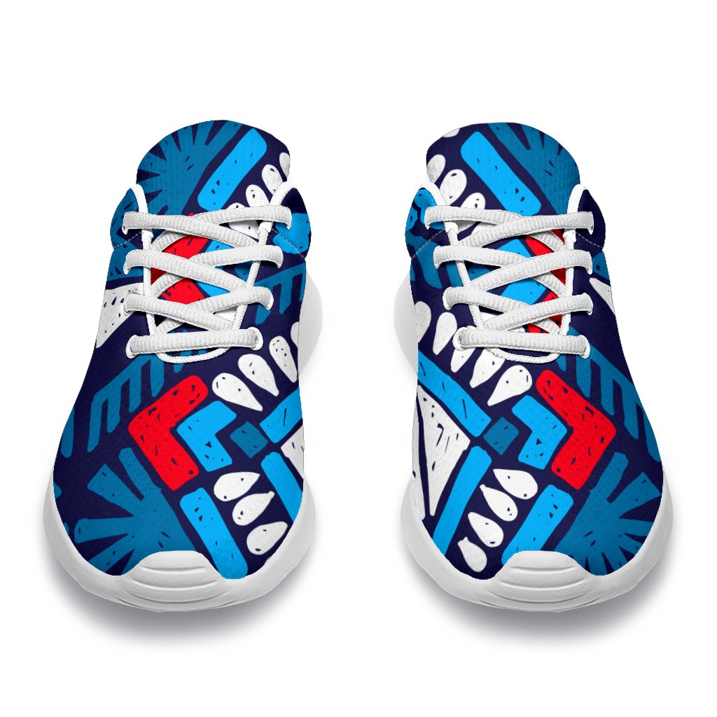 Blue And Red Aztec Pattern Print Sport Shoes GearFrost