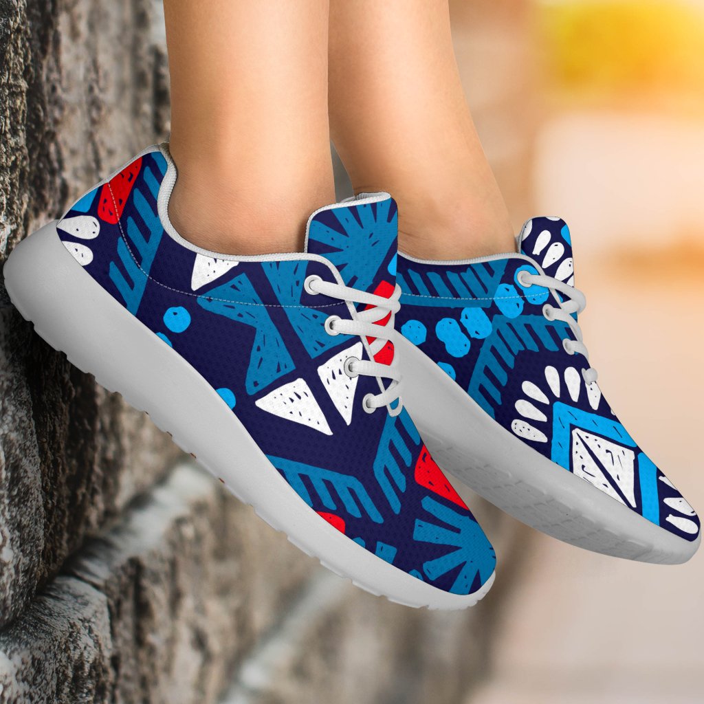 Blue And Red Aztec Pattern Print Sport Shoes GearFrost