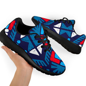 Blue And Red Aztec Pattern Print Sport Shoes GearFrost