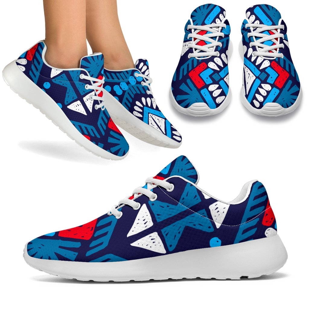 Blue And Red Aztec Pattern Print Sport Shoes GearFrost