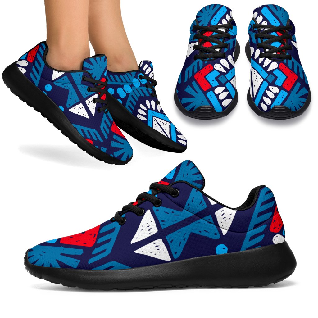 Blue And Red Aztec Pattern Print Sport Shoes GearFrost