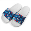 Blue And Red Aztec Pattern Print White Slide Sandals