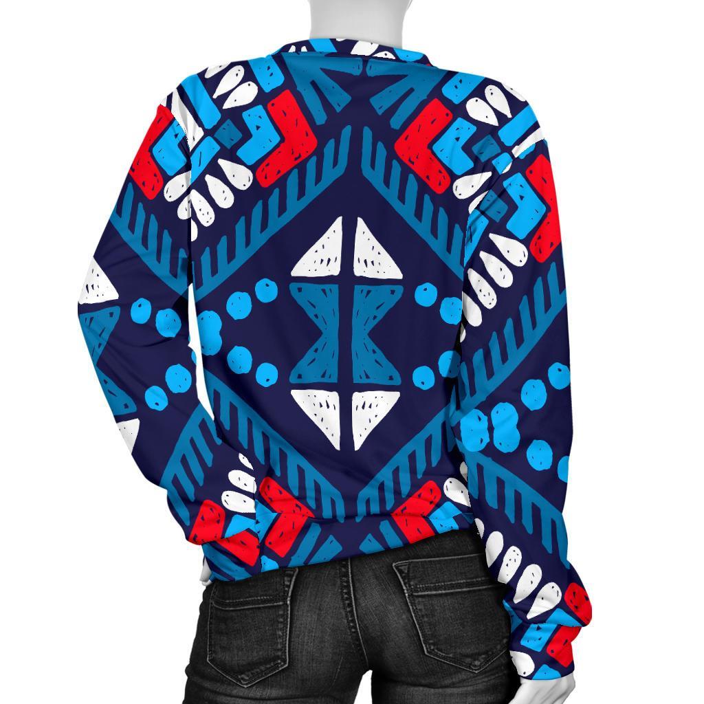Blue And Red Aztec Pattern Print Women's Crewneck Sweatshirt GearFrost