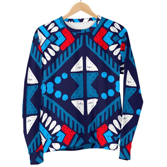 Blue And Red Aztec Pattern Print Women's Crewneck Sweatshirt GearFrost