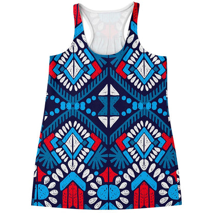 Blue And Red Aztec Pattern Print Women's Racerback Tank Top