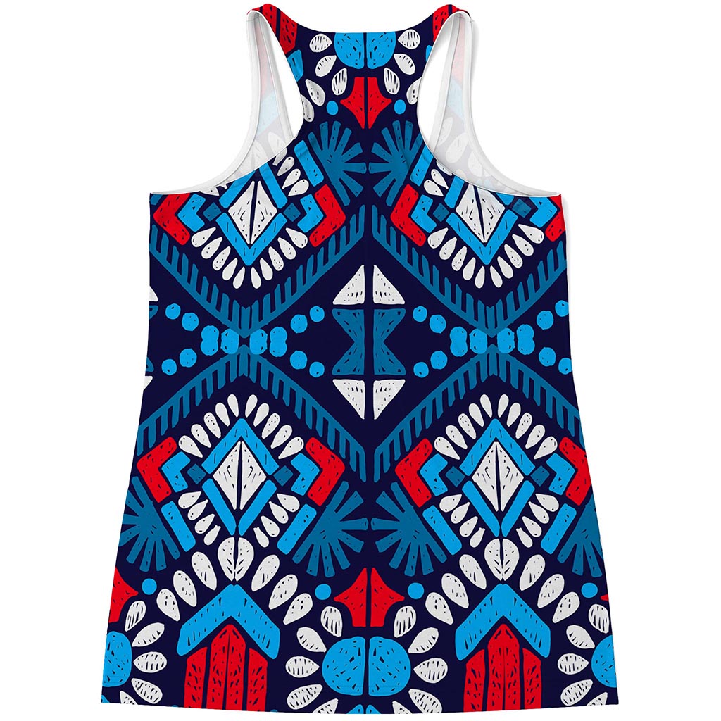 Blue And Red Aztec Pattern Print Women's Racerback Tank Top