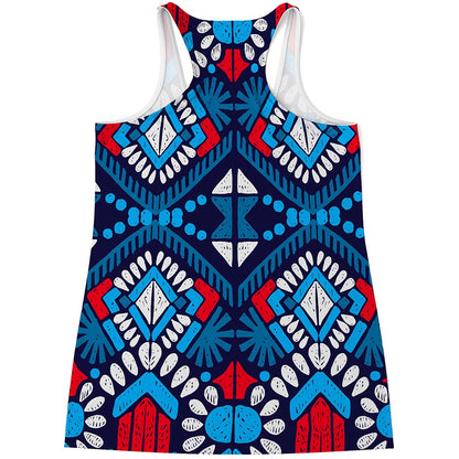 Blue And Red Aztec Pattern Print Women's Racerback Tank Top