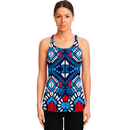 Blue And Red Aztec Pattern Print Women's Racerback Tank Top