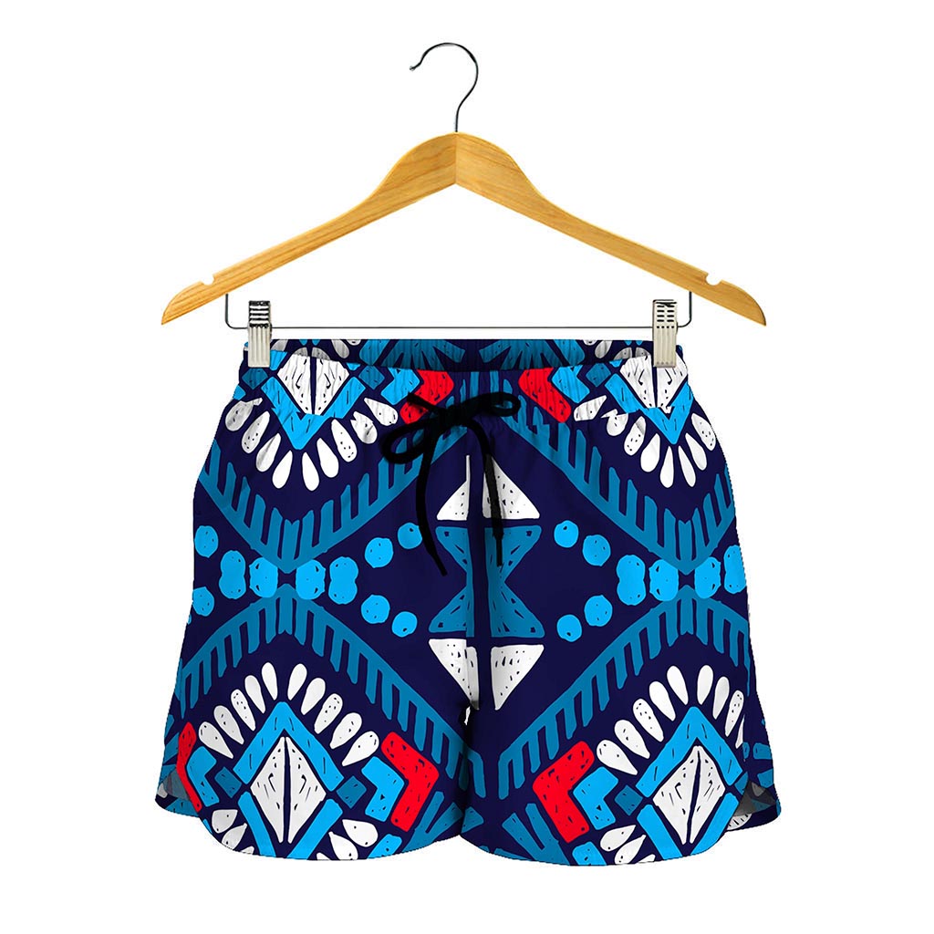 Blue And Red Aztec Pattern Print Women's Shorts