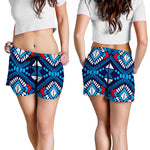 Blue And Red Aztec Pattern Print Women's Shorts