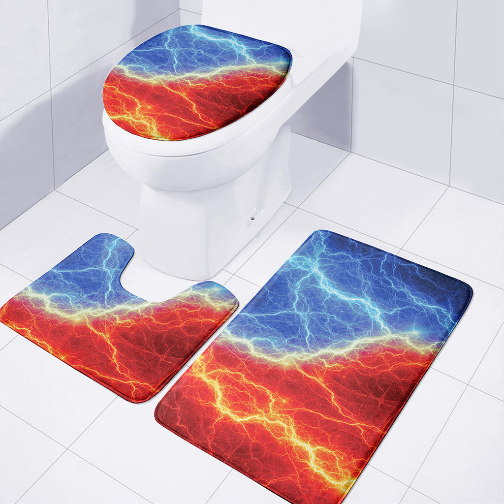 Blue And Red Lightning Print 3 Piece Bath Mat Set