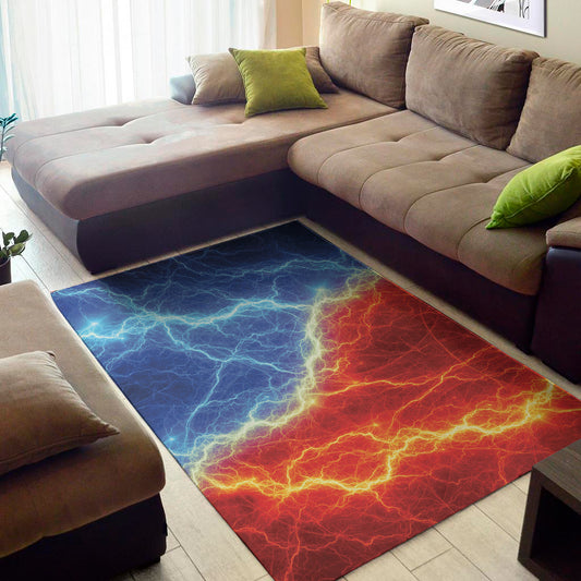 Blue And Red Lightning Print Area Rug