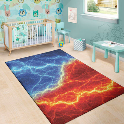 Blue And Red Lightning Print Area Rug