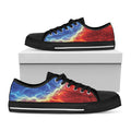 Blue And Red Lightning Print Black Low Top Sneakers