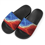 Blue And Red Lightning Print Black Slide Sandals