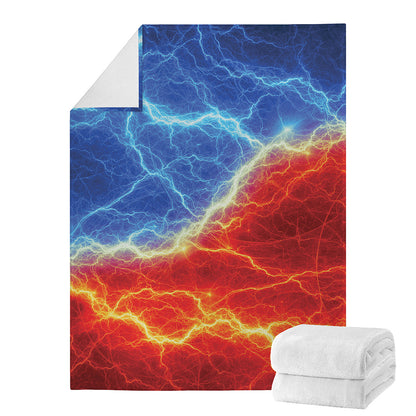 Blue And Red Lightning Print Blanket