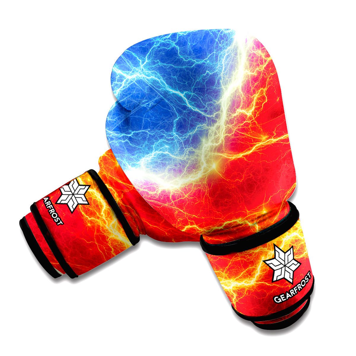 Blue And Red Lightning Print Boxing Gloves