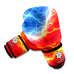 Blue And Red Lightning Print Boxing Gloves