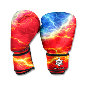 Blue And Red Lightning Print Boxing Gloves