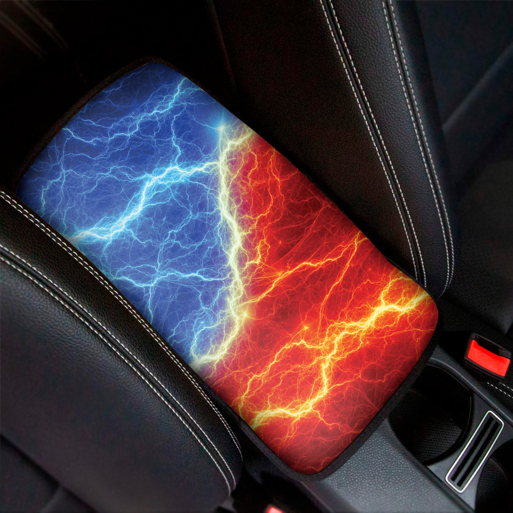 Blue And Red Lightning Print Car Center Console Cover